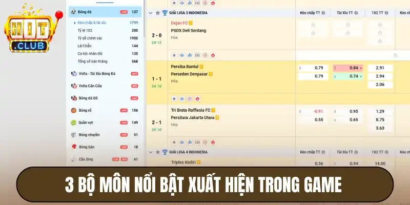 3 bộ môn nổi bật xuất hiện trong game