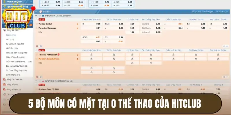 5 bộ môn có mặt tại o thể thao của Hitclub