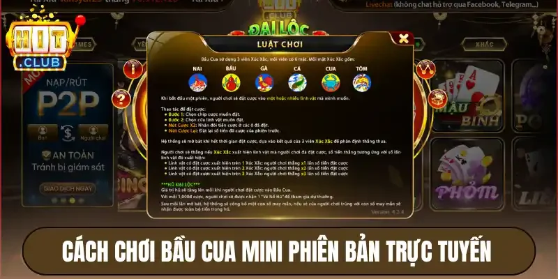 Cách chơi bầu cua mini phiên bản trực tuyến 