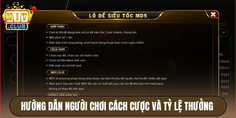 Hướng dẫn người chơi cách cược và tỷ lệ thưởng